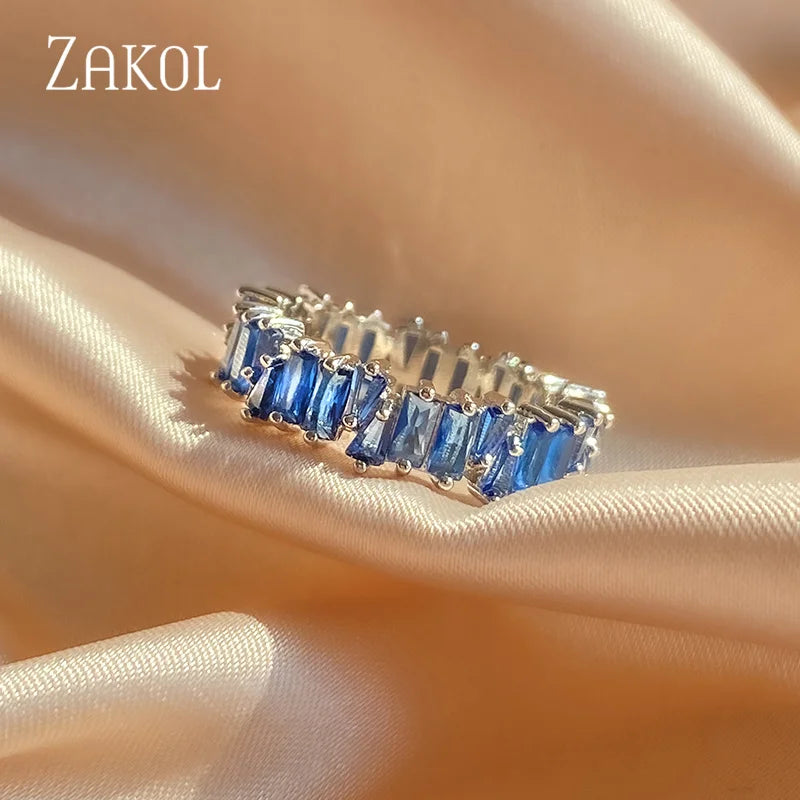 ZAKOL Fashion Murtilcolor Baguette Zirconia Rings for Women Marquise Crystal Men Ring Wedding Party Jewelry Gift