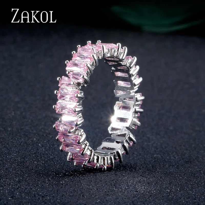 ZAKOL Fashion Murtilcolor Baguette Zirconia Rings for Women Marquise Crystal Men Ring Wedding Party Jewelry Gift