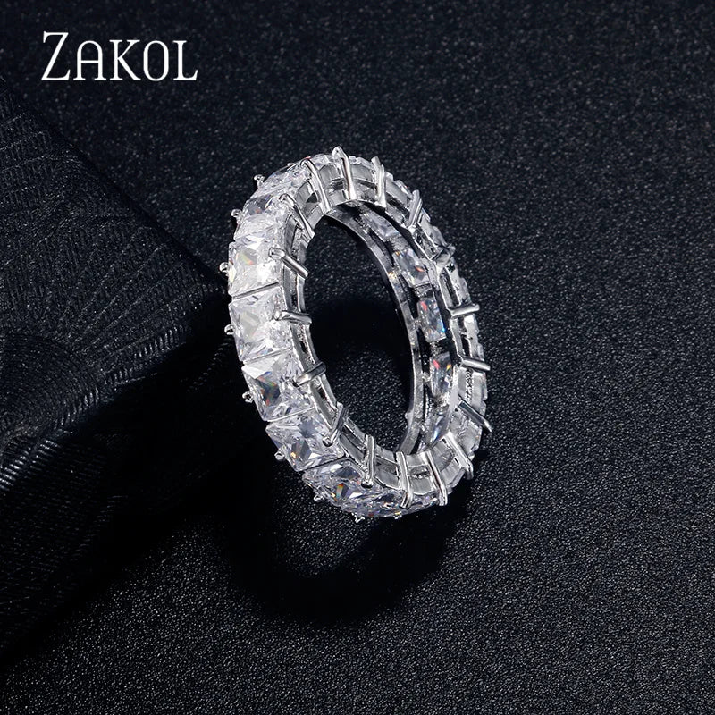 ZAKOL Fashion Murtilcolor Baguette Zirconia Rings for Women Marquise Crystal Men Ring Wedding Party Jewelry Gift