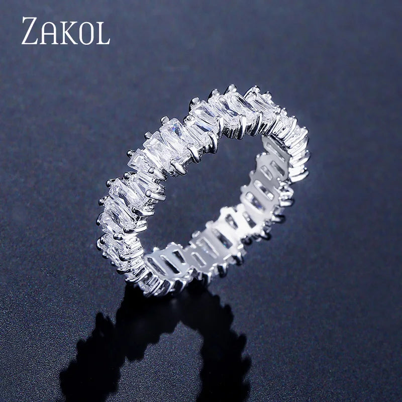 ZAKOL Fashion Murtilcolor Baguette Zirconia Rings for Women Marquise Crystal Men Ring Wedding Party Jewelry Gift