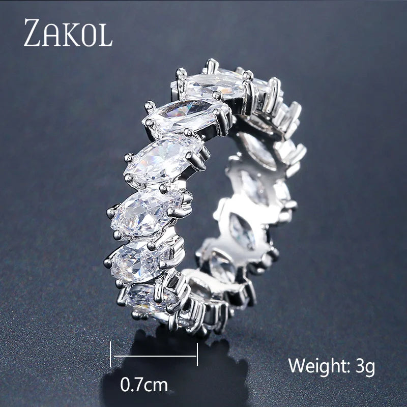 ZAKOL Fashion Murtilcolor Baguette Zirconia Rings for Women Marquise Crystal Men Ring Wedding Party Jewelry Gift