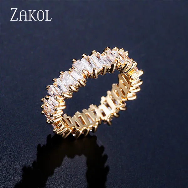 ZAKOL Fashion Murtilcolor Baguette Zirconia Rings for Women Marquise Crystal Men Ring Wedding Party Jewelry Gift