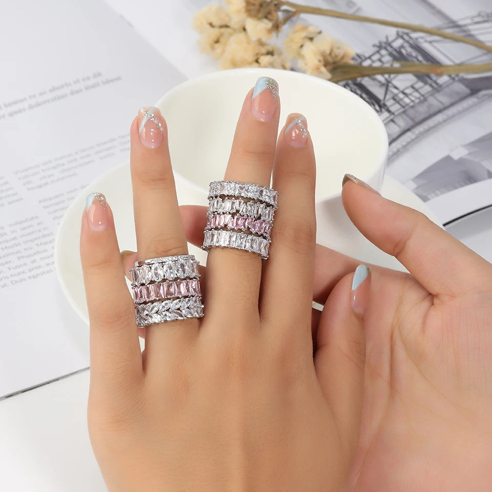 ZAKOL Fashion Murtilcolor Baguette Zirconia Rings for Women Marquise Crystal Men Ring Wedding Party Jewelry Gift
