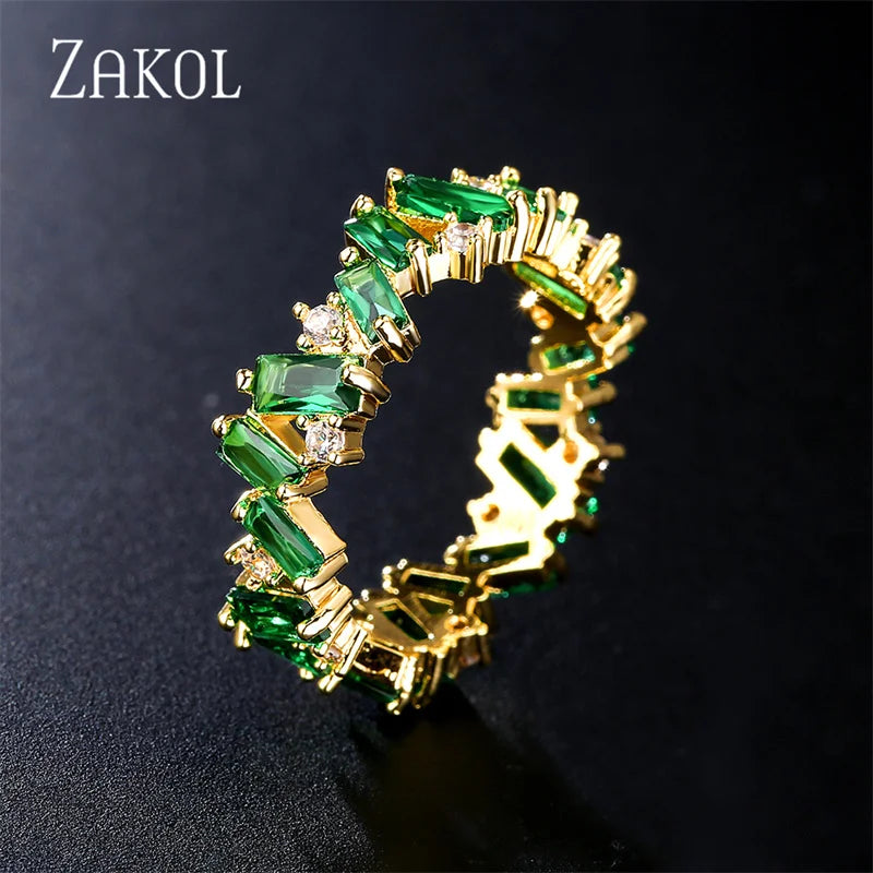 ZAKOL Fashion Murtilcolor Baguette Zirconia Rings for Women Marquise Crystal Men Ring Wedding Party Jewelry Gift