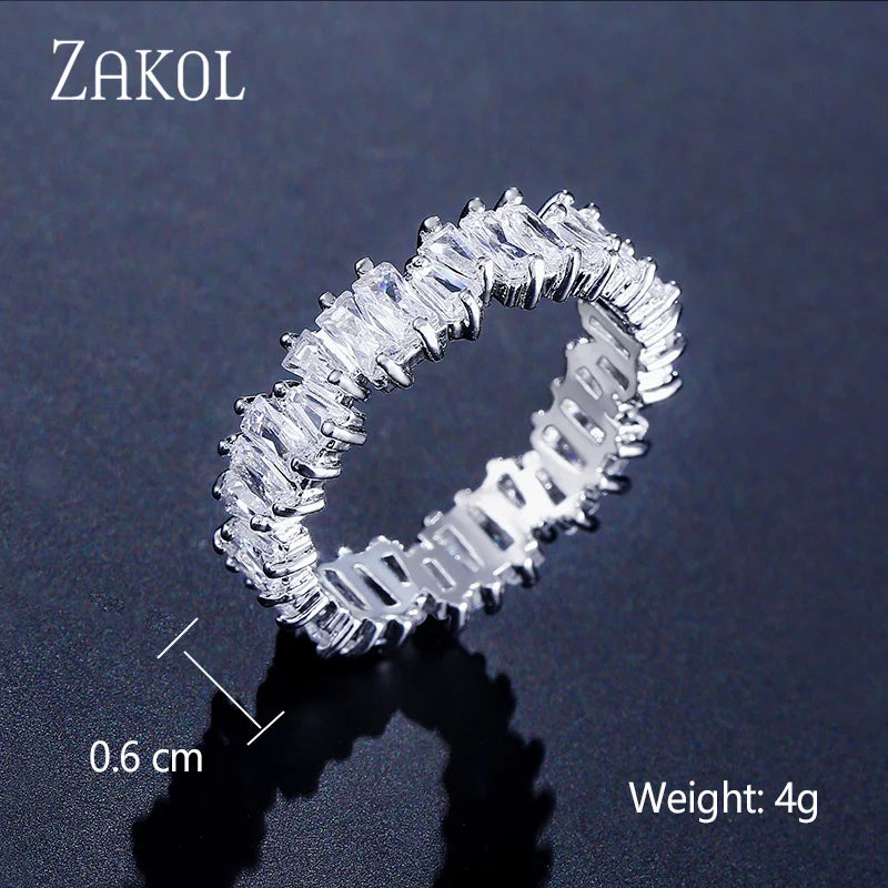 ZAKOL Fashion Murtilcolor Baguette Zirconia Rings for Women Marquise Crystal Men Ring Wedding Party Jewelry Gift