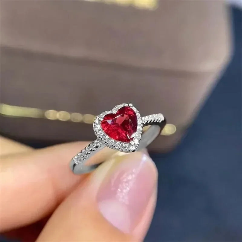 Classic Silver Color Heart Engagement Rings For Women White Red CZ Stone Inlay Fashion Jewelry Wedding Party Gift