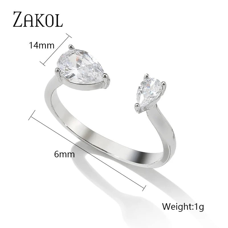 ZAKOL Korea Shiny Cubic Zircon Leaf Shape Open Rings for Women Fashion Geometry Crystal Finger Ring Anillos for Party Jewelry