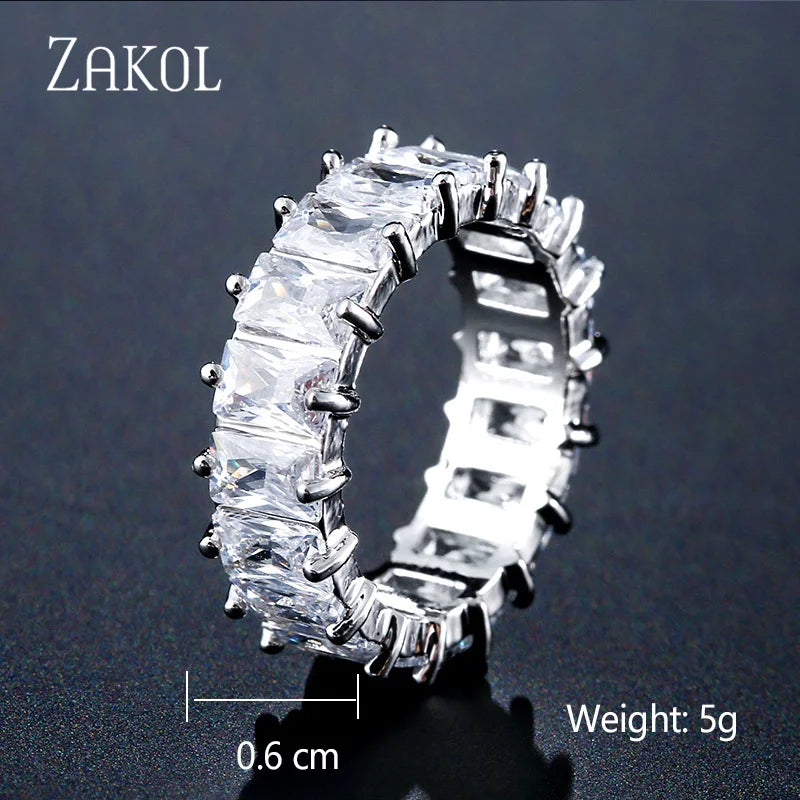 ZAKOL Fashion Murtilcolor Baguette Zirconia Rings for Women Marquise Crystal Men Ring Wedding Party Jewelry Gift