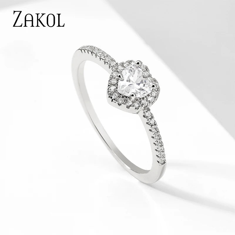 ZAKOL Romantic Pink Heart CZ Engagement Rings for Women Fashion AAA Cubic Zirconia Wedding Bands Jewelry Valentine's Day Gift