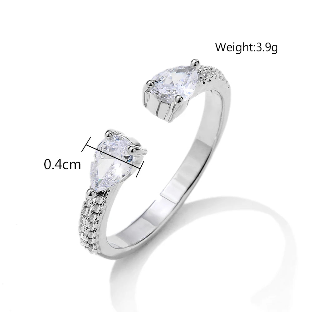 ZAKOL Korea Shiny Cubic Zircon Leaf Shape Open Rings for Women Fashion Geometry Crystal Finger Ring Anillos for Party Jewelry