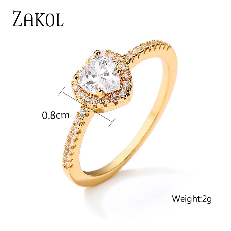 ZAKOL Romantic Pink Heart CZ Engagement Rings for Women Fashion AAA Cubic Zirconia Wedding Bands Jewelry Valentine's Day Gift