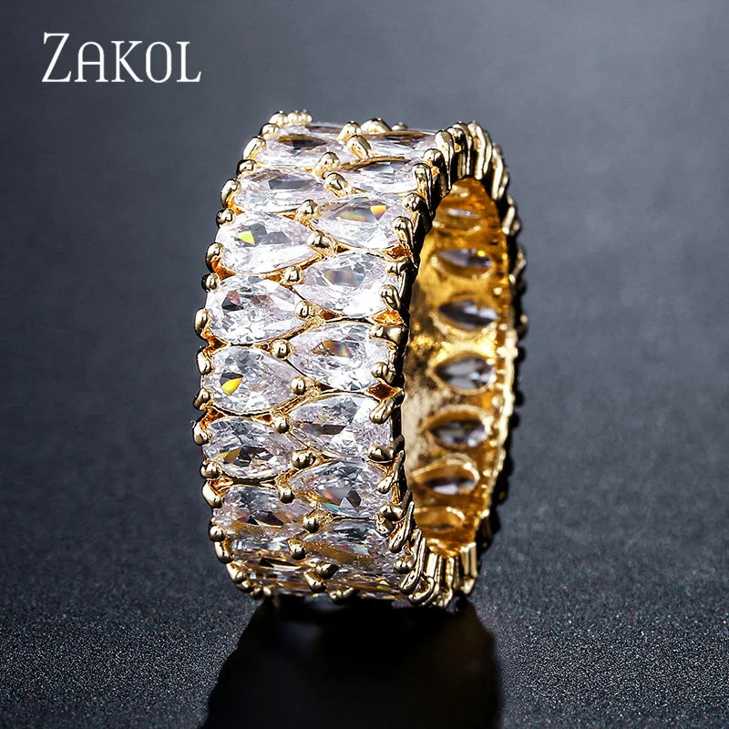 ZAKOL Fashion Murtilcolor Baguette Zirconia Rings for Women Marquise Crystal Men Ring Wedding Party Jewelry Gift