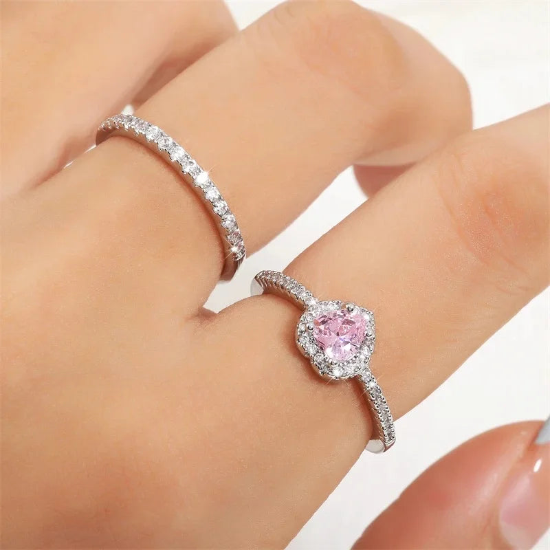 ZAKOL Romantic Pink Heart CZ Engagement Rings for Women Fashion AAA Cubic Zirconia Wedding Bands Jewelry Valentine's Day Gift