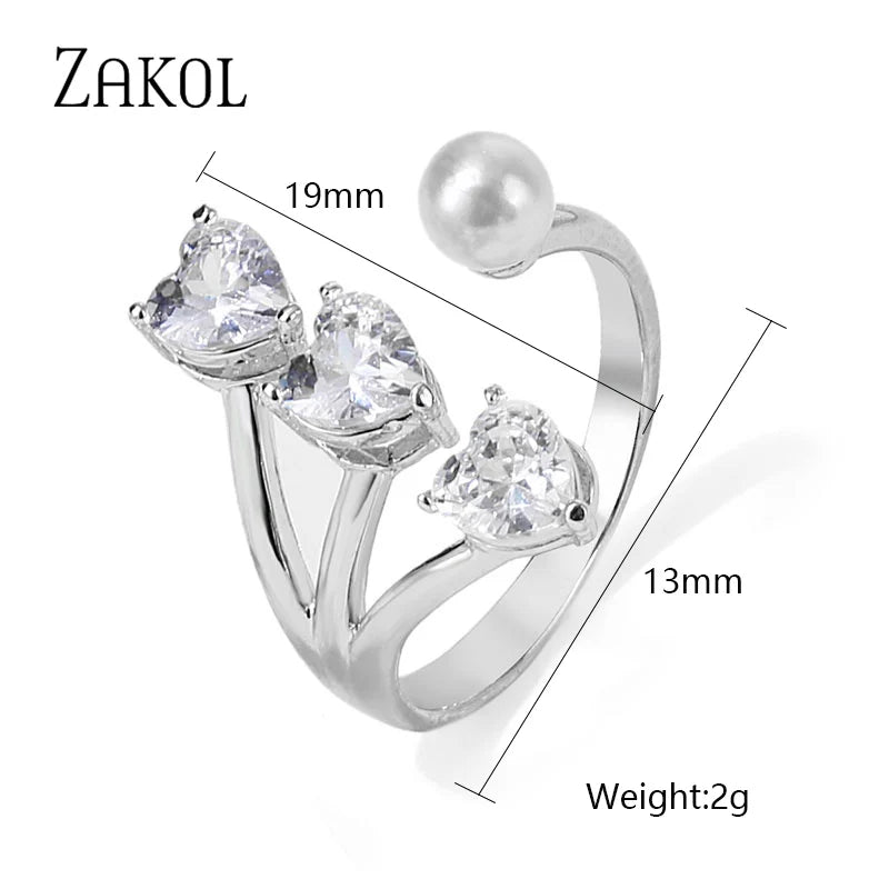 ZAKOL Korea Shiny Cubic Zircon Leaf Shape Open Rings for Women Fashion Geometry Crystal Finger Ring Anillos for Party Jewelry