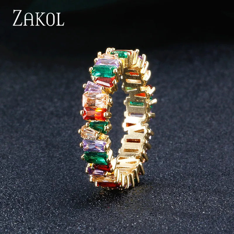 ZAKOL Fashion Murtilcolor Baguette Zirconia Rings for Women Marquise Crystal Men Ring Wedding Party Jewelry Gift