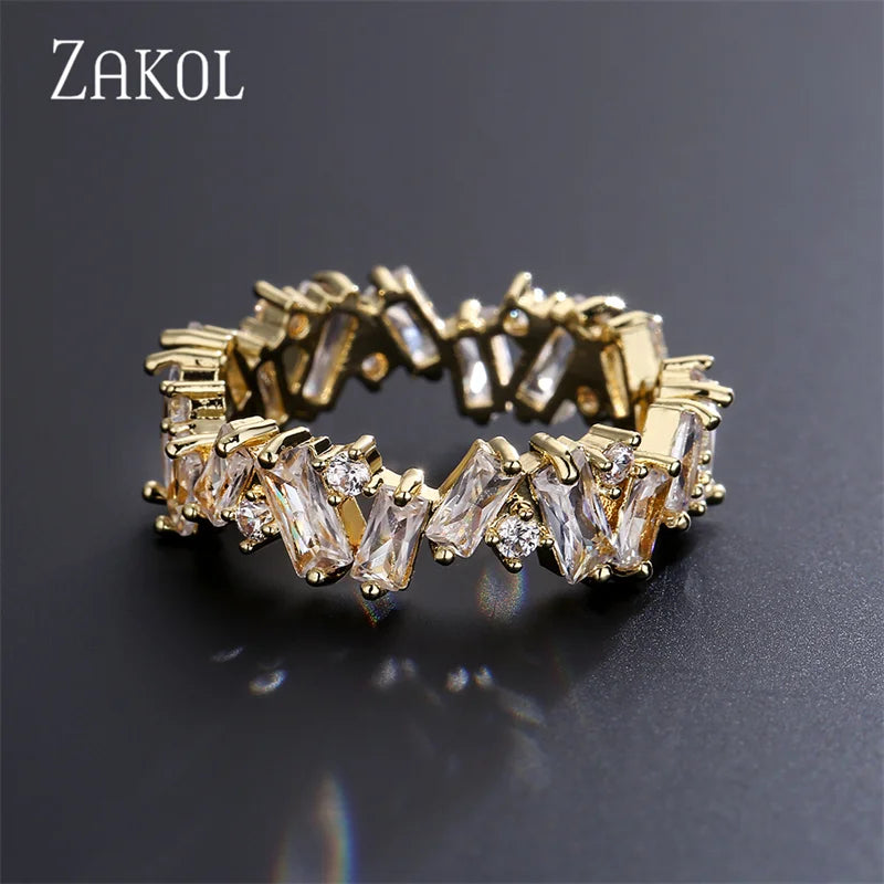 ZAKOL Fashion Murtilcolor Baguette Zirconia Rings for Women Marquise Crystal Men Ring Wedding Party Jewelry Gift