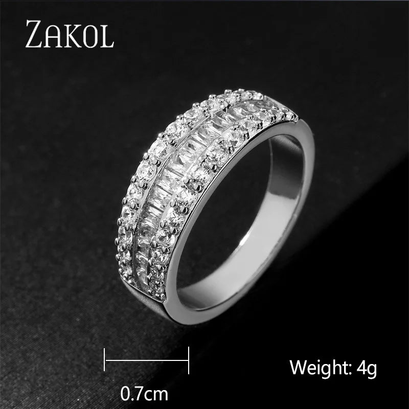 ZAKOL Fashion Murtilcolor Baguette Zirconia Rings for Women Marquise Crystal Men Ring Wedding Party Jewelry Gift