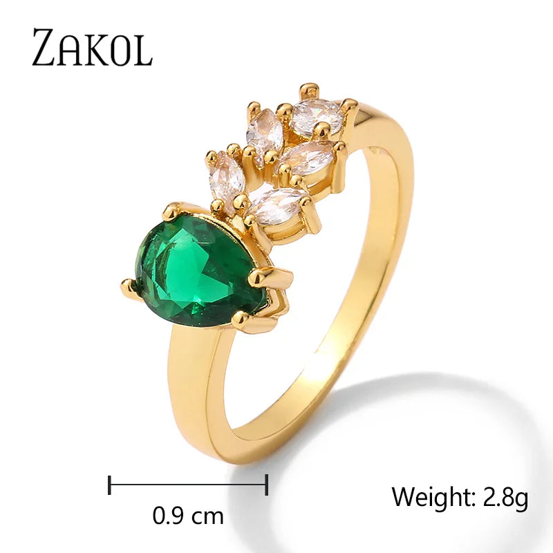 ZAKOL Fashion Murtilcolor Baguette Zirconia Rings for Women Marquise Crystal Men Ring Wedding Party Jewelry Gift