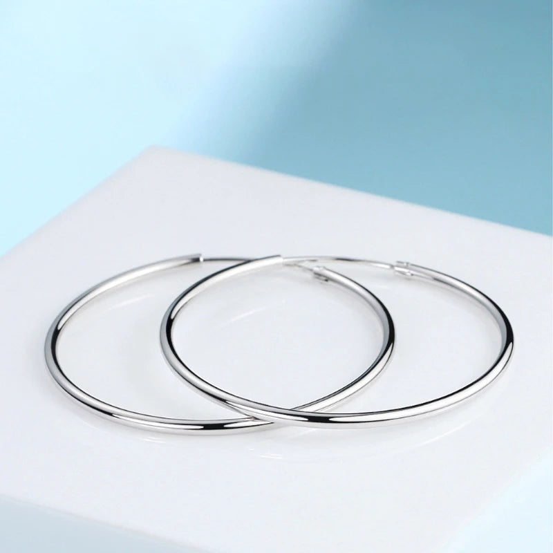 New Stainless Steel Fashion Small Big Circle Women Hoop Earrings Exaggerated Hoop Ear Loop Smooth Round Earring Party Jewelry