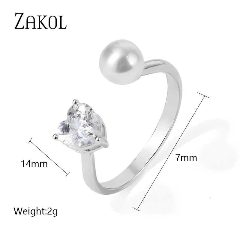 ZAKOL Korea Shiny Cubic Zircon Leaf Shape Open Rings for Women Fashion Geometry Crystal Finger Ring Anillos for Party Jewelry