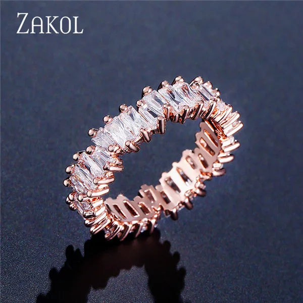 ZAKOL Fashion Murtilcolor Baguette Zirconia Rings for Women Marquise Crystal Men Ring Wedding Party Jewelry Gift