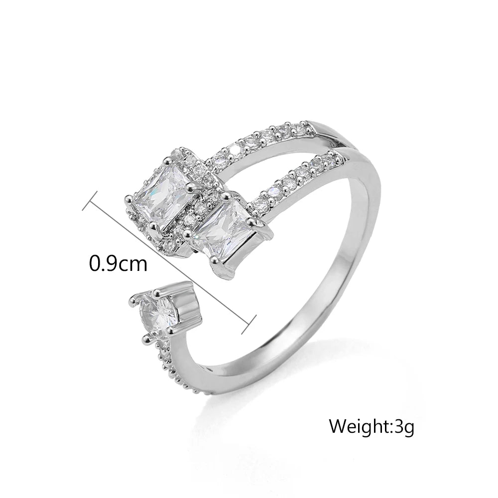 ZAKOL Korea Shiny Cubic Zircon Leaf Shape Open Rings for Women Fashion Geometry Crystal Finger Ring Anillos for Party Jewelry