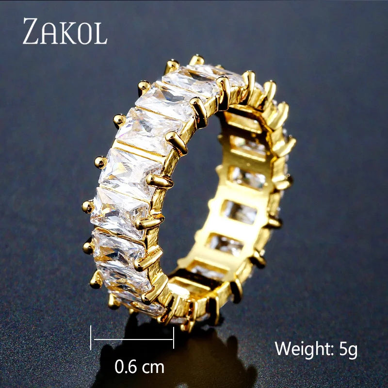 ZAKOL Fashion Murtilcolor Baguette Zirconia Rings for Women Marquise Crystal Men Ring Wedding Party Jewelry Gift